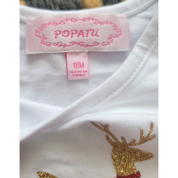 Popatu Baby Girl's 18 Months Christmas Reindeer Bow Holiday Bodysuit White/Red - Picture 3 of 9